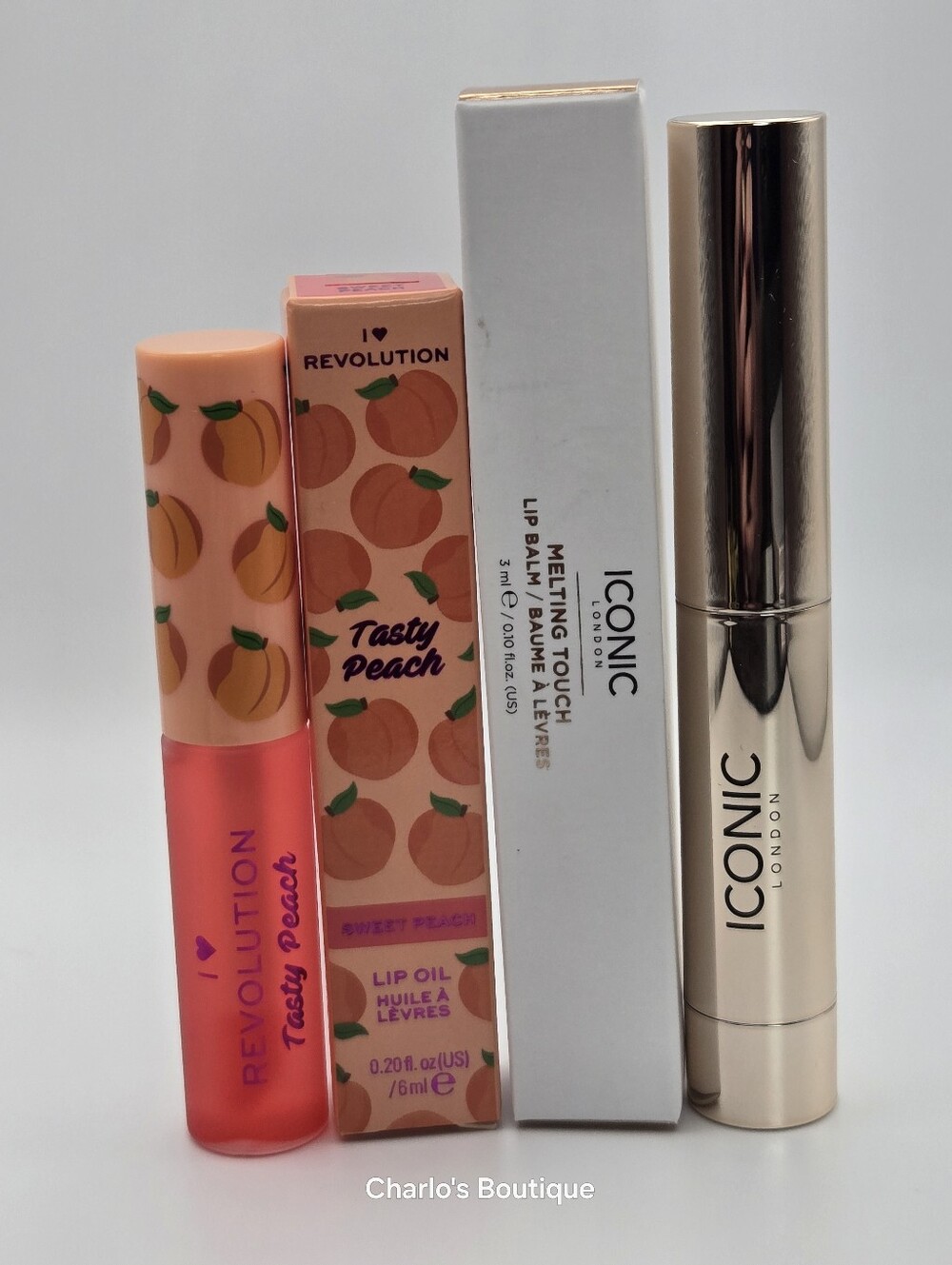 Iconic London Balm Undone & I Heart Revolution Peach Lip Oil Duo NIB